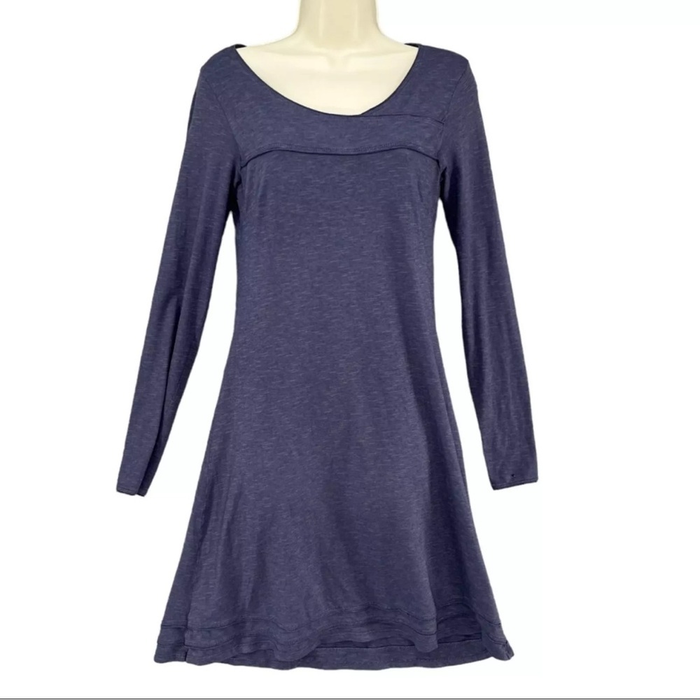 Horny Toad Oolong Mini Dress Navy Blue Long Sleeve Lyocell Cotton Stretch M EUC